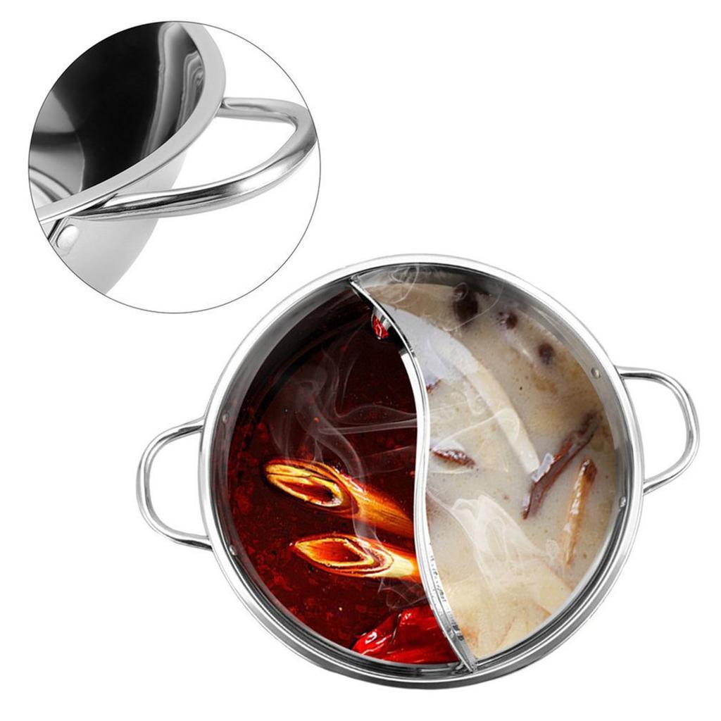 Hot Pot Topf Mit Teiler Aus Edelstahl 34 Cm – Für Induktion, Mit Glasdeckel, Ideal Für Fondue & Eintöpfe