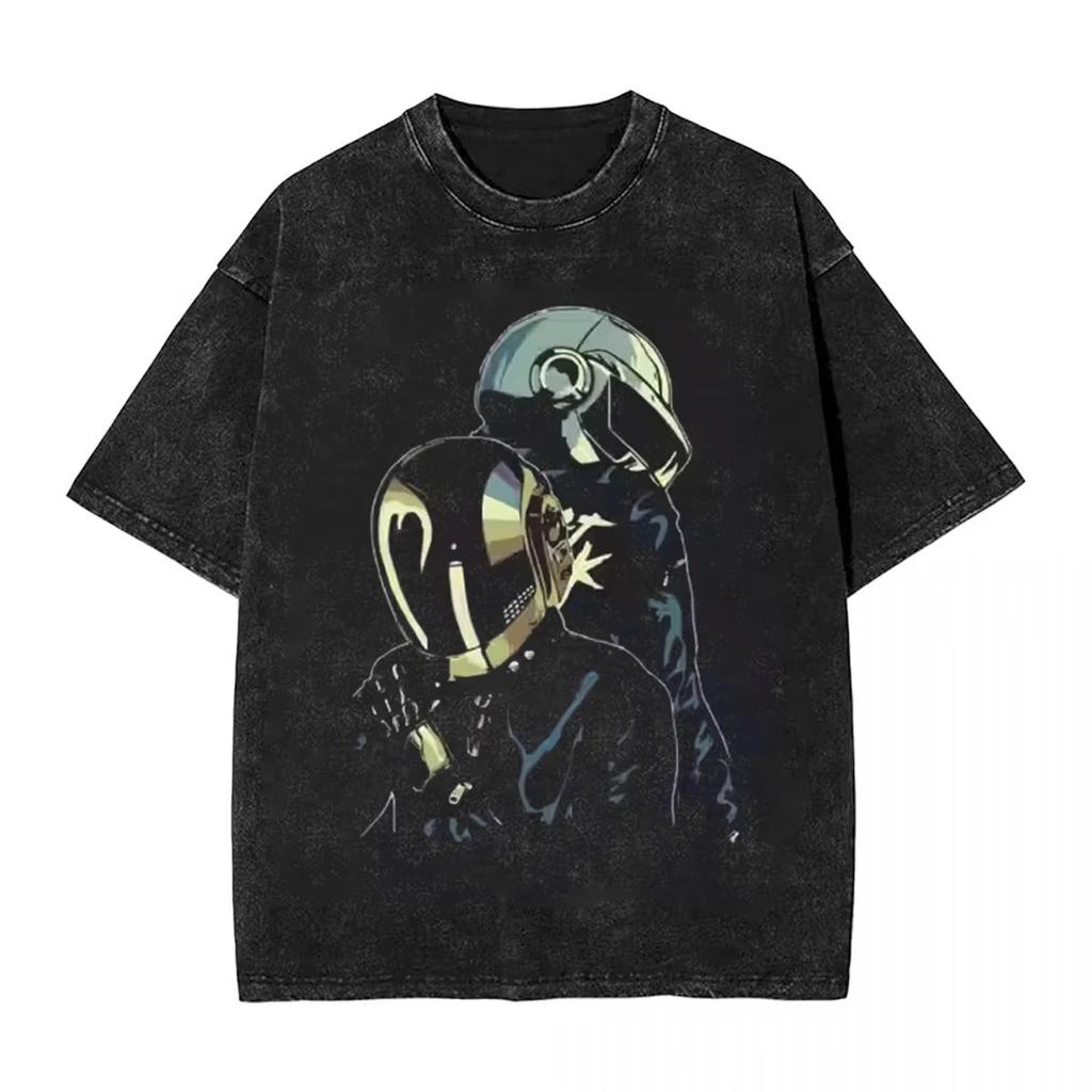 Letní retro vodou prané vintage tričko Daft Punk hip-hop Harajuku street style volné ležérní krátký rukáv pro muže a ženy