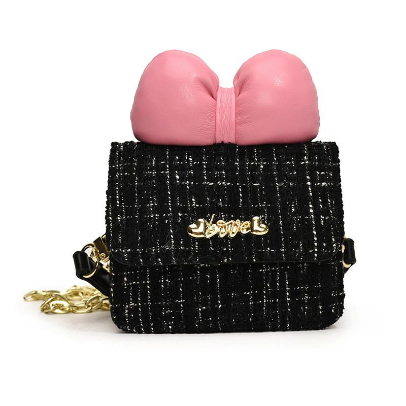 Sweet Adorable Bow Childrens Handbag Stylish Plaid Design Soft Pu Material For Everyday Use