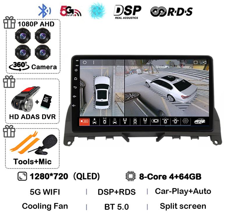 Android 14 Carplay Auto Pentru Mercedes Benz C Class 3 W204 S204 2006-2011 Radio Auto Autoradio Stereo Player Multimedia WIFI+4G DSP