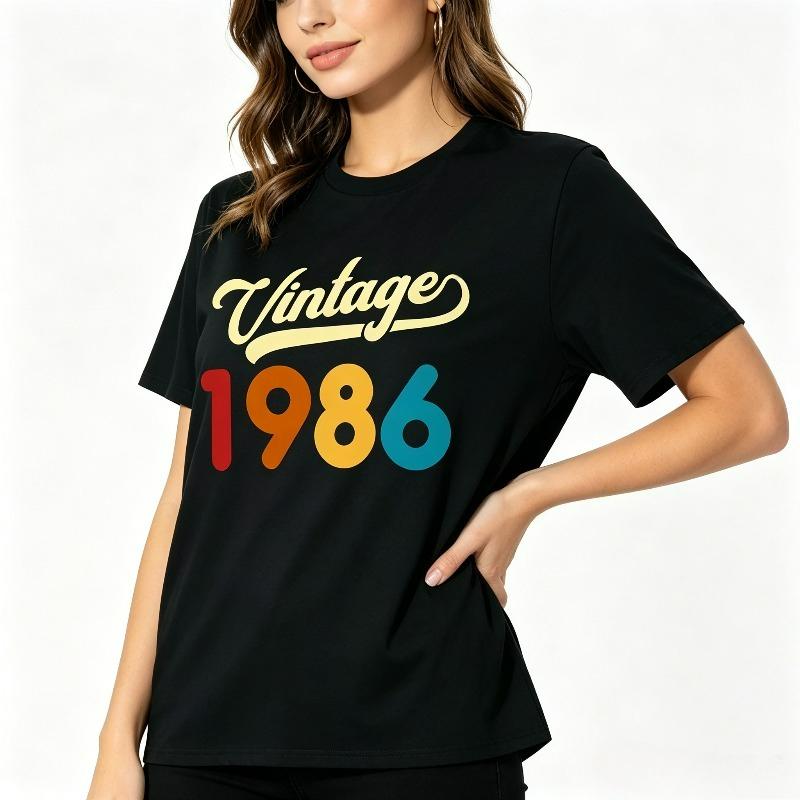 Vintage 1986 Retro Geburtsjahr Grafik Unisex T-Shirt Skate Camping Sup Tarot Rock Locker Kurzarm Sommer Weiß Schwarz T-Shirts