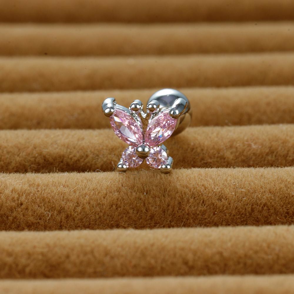 1PC Stainless Steel Tragus Helix Butterfly Piercing Earrings for Women Trendy Cute Pink Zircon Stud Earring Piercing Jewelry