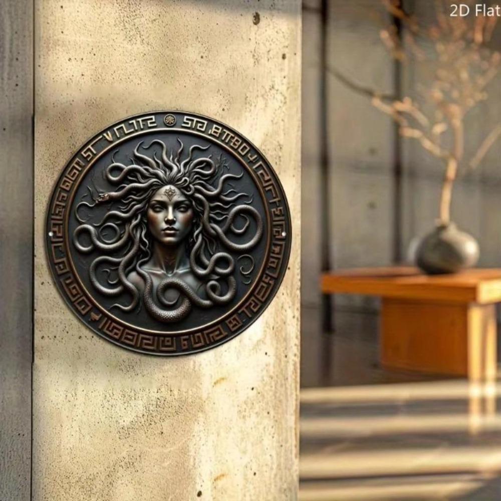 Vintage Medusa Bronze Metall Wandkunst 8x8 Zoll Schwarz Gold Heimdekoration
