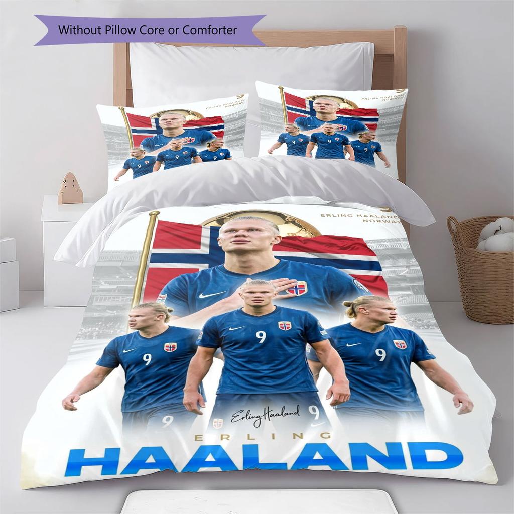 Set Copripiumino Trapuntato con Immagine del Giocatore Erling Haaland Federa Decorazione per la Casa Regalo di Compleanno (1 * copripiumino + 2 * federa, senza nucleo)