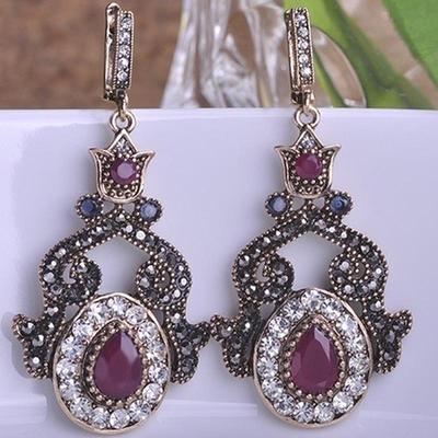 Dazz Turkish Ruby Jewelry Waterdrop Crown Princess Hooks κρεμαστά κρεμαστά σκουλαρίκια για γυναίκες