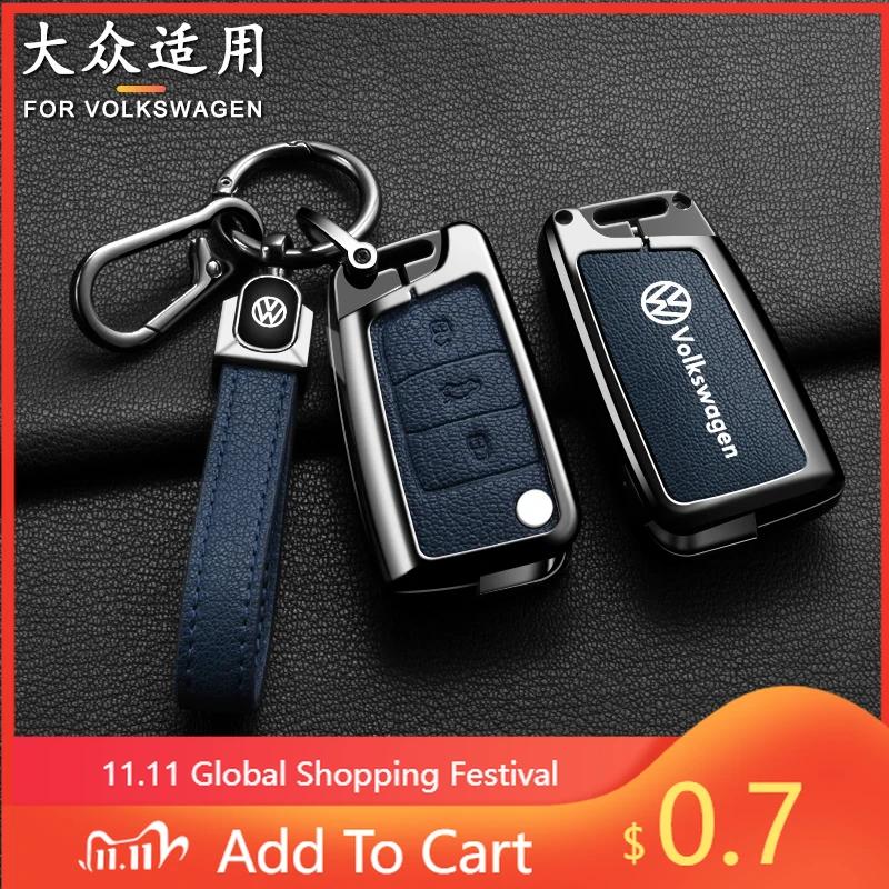 Für VW Zinklegierung Auto Leder Schlüsselabdeckung Hülle Halter Schutzschale Schlüsselanhänger Für VW Volkswagen Golf 7 MK7 Tiguan MK2 Schlüsselanhänger Zubehör