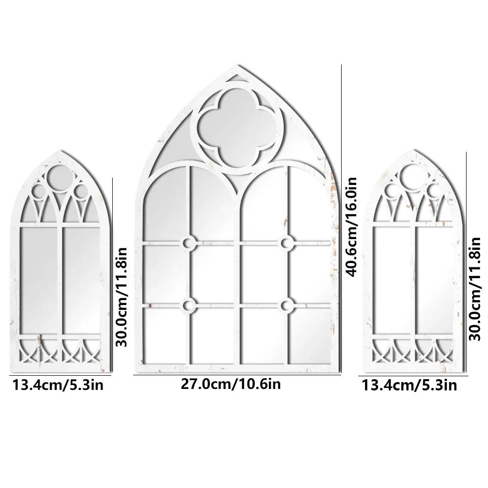 Vintage Cathedral Arch Frame Mirror Decorative Goth Mirror 1/3Pcs Gothic Mirrors Wall Decor Spooky Gothic Arched Wall Mirrors