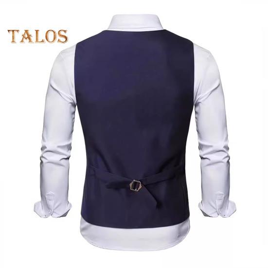 Pánská obleková vesta s výstřihem do V bez rukávů Jednořadý kabátek s kapsami Jednobarevný Slim Fit Formální styl Business vesta