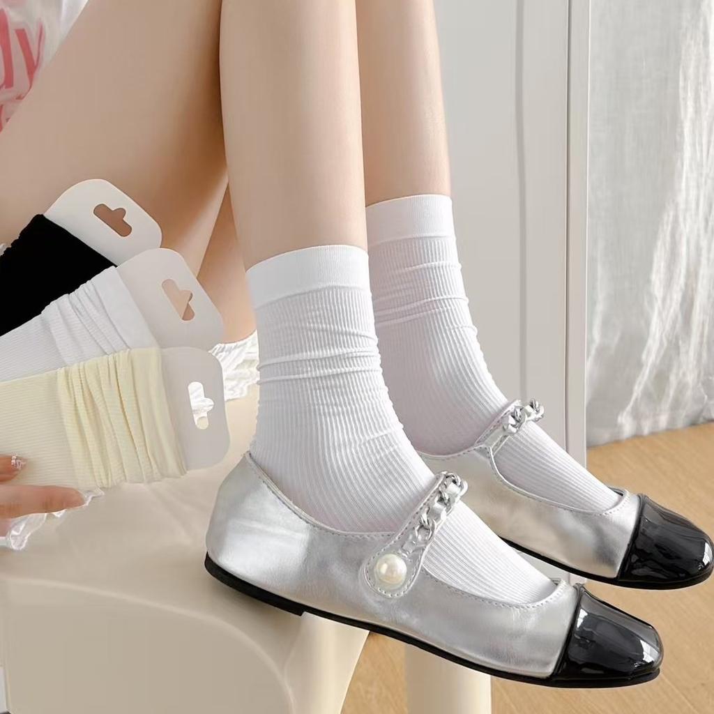 Black And White Socks Women'S Summer Velvet Pile Socks Thin Comfortable And Simple Mid-Leg Socks Ice Socks Solid Color Women'S Socks