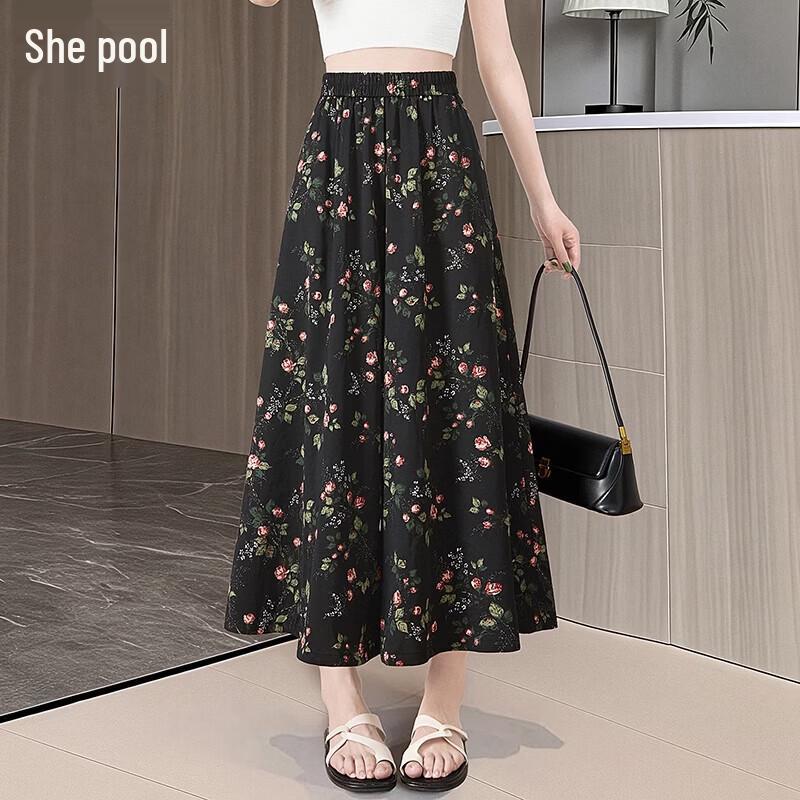 Women s Floral Elastic Waist Wide-Leg Skirt-Pants XL