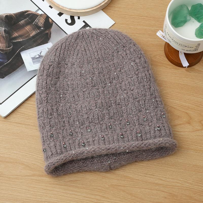 

Элегантная осенне-зимняя шапка-стопка из кроличьего меха с цветными бриллиантами, повседневная бархатная ветрозащитная теплая шапка, вязаная шерстяная шапка ONE SIZE