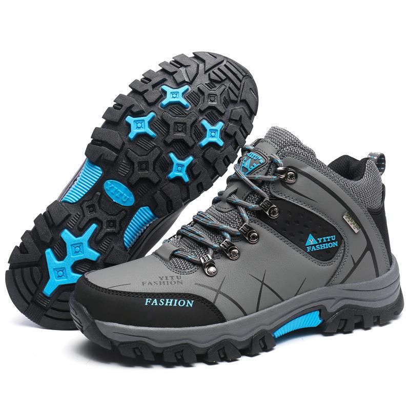 Men's Outdoor Sports Shoes Autumn Winter New Style Mountaineering Travel High Top Rubber Outsole Wear Resistant Cotton Lined