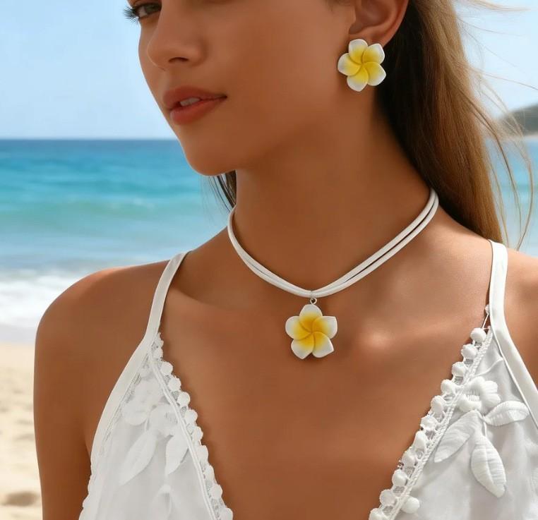 European and American Summer Fashion Necklace, Soft Pottery Flower Shell Bracelet, Woven Adjustment Anklet, Seaside Vacation Jewelry