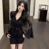 Elegant Autumn Winter Sexy Lace Bell Sleeve Bodycon Dress for Women
