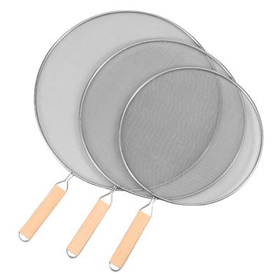 3 Piezas Pantalla Anti-Salpicaduras para Sartén Guardia Anti-Salpicaduras de Acero Inoxidable con Mango de Madera Malla Fina Guardia Anti-Salpicaduras de Aceite Herramientas de Cocina