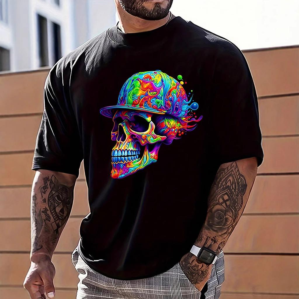Men's Casual Skeleton Round Neck T-shirt for Men and Women's Hip-hop Short-sleeved T-shirt for Pure Cotton T-shirt for Street