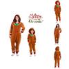 Xmas Party Hooded Jumpsuits For Kids Adult Gingerbread Man Cosplay Costume