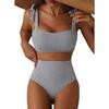 Women Two-piece Halter Vest Swimwear Sexy Striped Ruffle High Waisted Bikinis Set Female Bathing Suit Tie Strap Beachwear