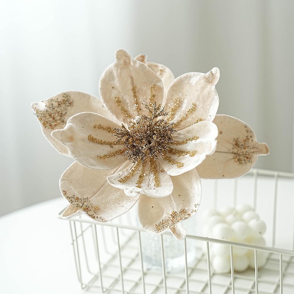 High-End Cross-Border Christmas Magnolia Sequin Fabric Flower Tree Decoration