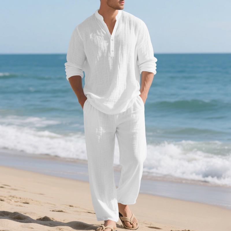 2026 Men's Casual Loose Fit Linen Sports Suit with Long Sleeves