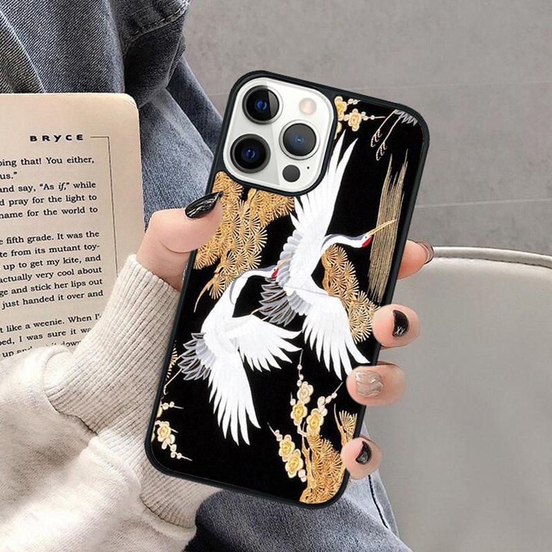 Japanese Cranes Art Phone Case for iPhone 17 Air 16 16e 15 Plus for Apple 13 11 12 14 Pro Max Cover coque Shell