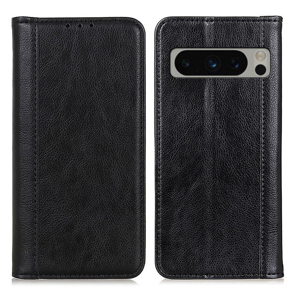 

For Google Pixel 8 Pro Anti-Scratch Litchi Texture Mobile Phone Case Split Leather+TPU Phone Cover Wallet Black