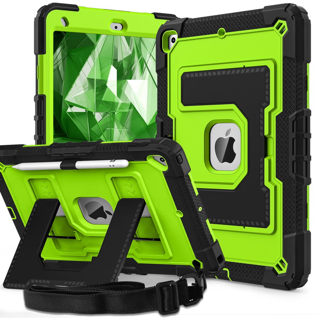 For iPad 10.2 (2021)/(2019)/(2020) Case with Kickstand Strap Anti Drop PC + Silicone Tablet Cover