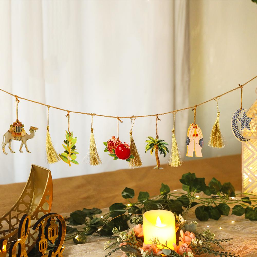 Ramadan Kareem Hängegirlande Islamische Kamel Granatapfel Palme Mond Stern Deko für Muslimisches Fest Heimparty Wandornament Geschenke