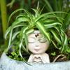 Creative Elegant Love Girl Meditation Potted Plant Embellishment Pink Rose Face Vase Indoor Outdoor Garden Decoration