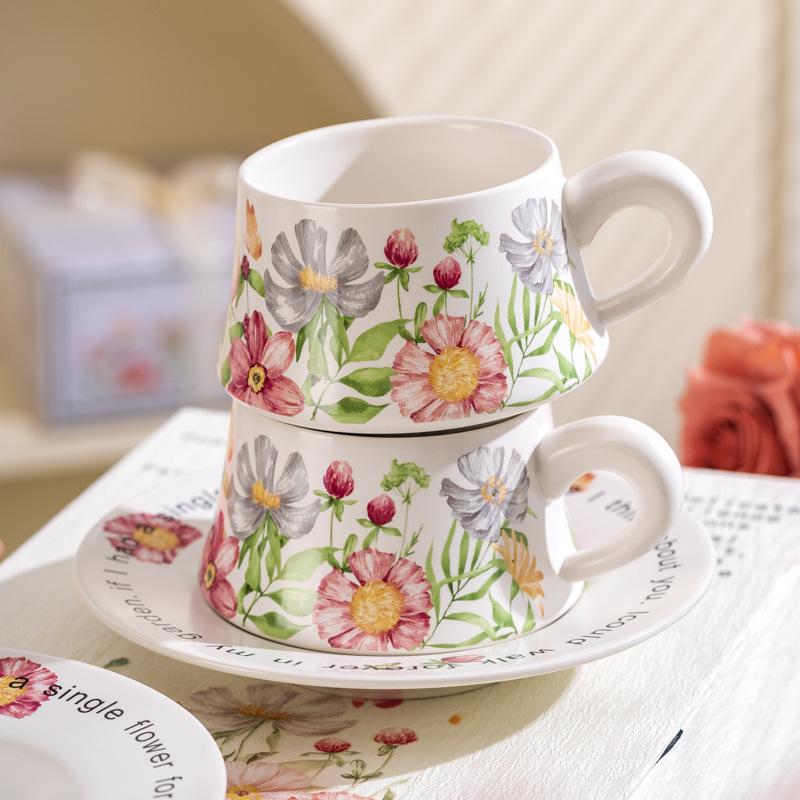 Banxia Flower Niche High-End French Retro Style Black And White Coffee Cup Light Luxury Gift Box With Gift Exquisite Set