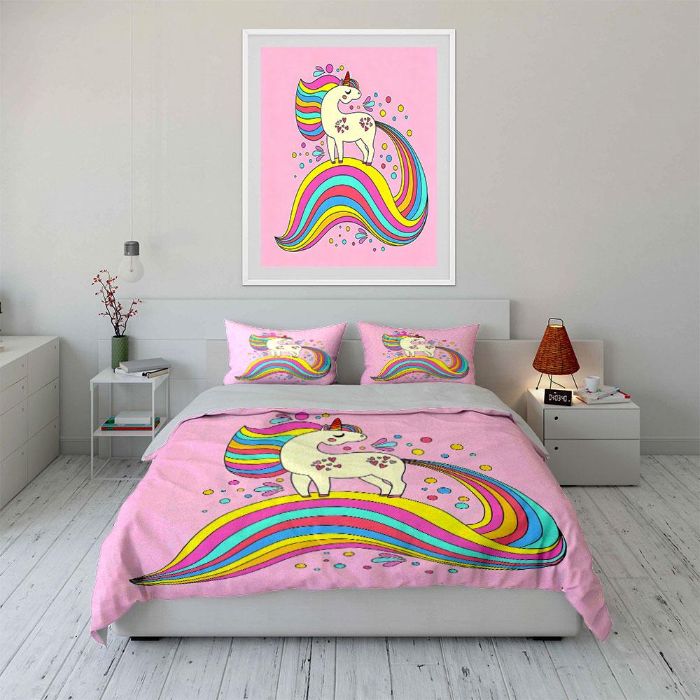 Dreamy Unicorn With Rainbow Printed Duvet Cover Set1 Duvet Cover+2 Pillowcasemulti Size Bedroom Bedding Decor Luxury Gifts