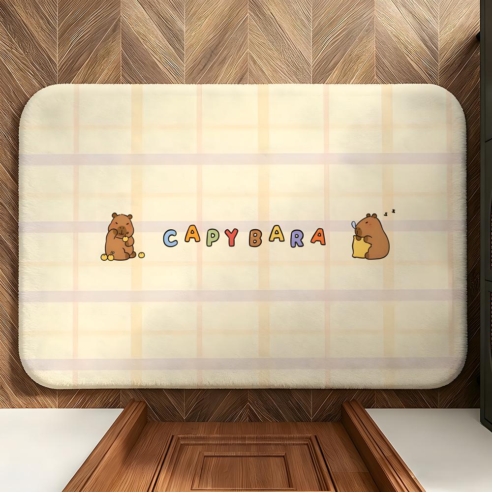 Animal C-Capybara Floor Mat Soft Flannel Entrance Door Mat Non Slip Absorbent Bathroom Bedroom Floor Rug