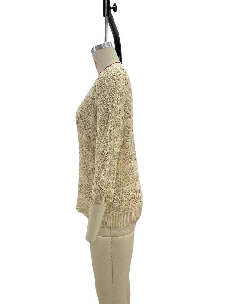 Spring/Summer 2025 Crochet Hollow Seven-Sleeve Off-the-Shoulder Pullover Sweater for Women