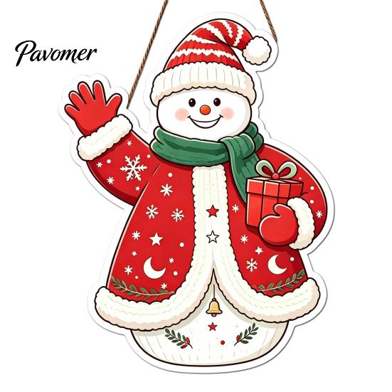 Winter Home Decor Wooden Christmas Hanging Pendant, Cartoon Welcome Sign for Front Door, Holiday Shop Decorations Wall with Cute