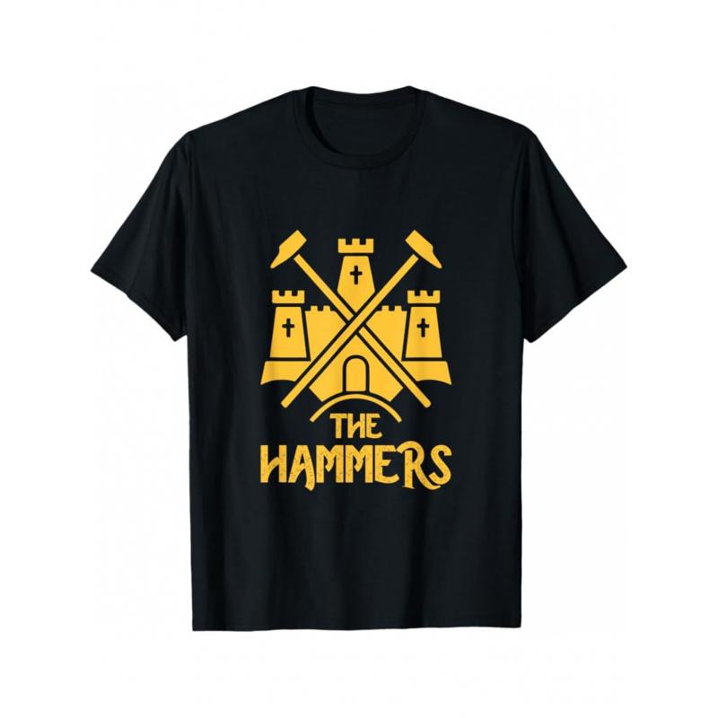 Men's FC The Hammers Official Logo T-Shirt - Iconic Hammer & Team Design with Golden Print, Black & Golden Merchandise, All-Season Comfort Regular