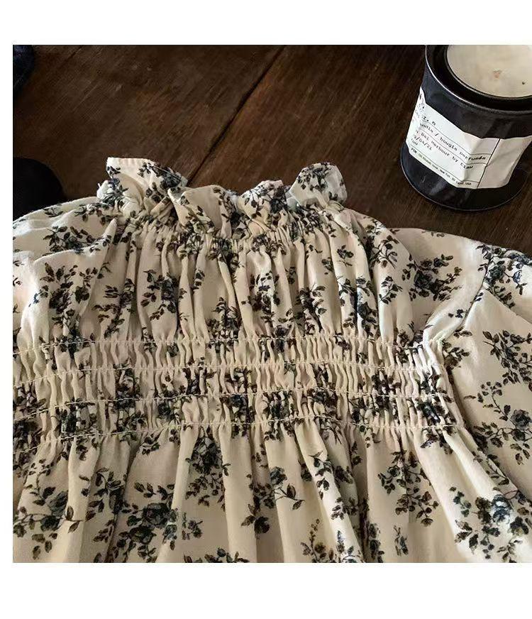 2024 Autumn Korean Mori Style Girls' Floral Shirt & Suspender Skirt Set