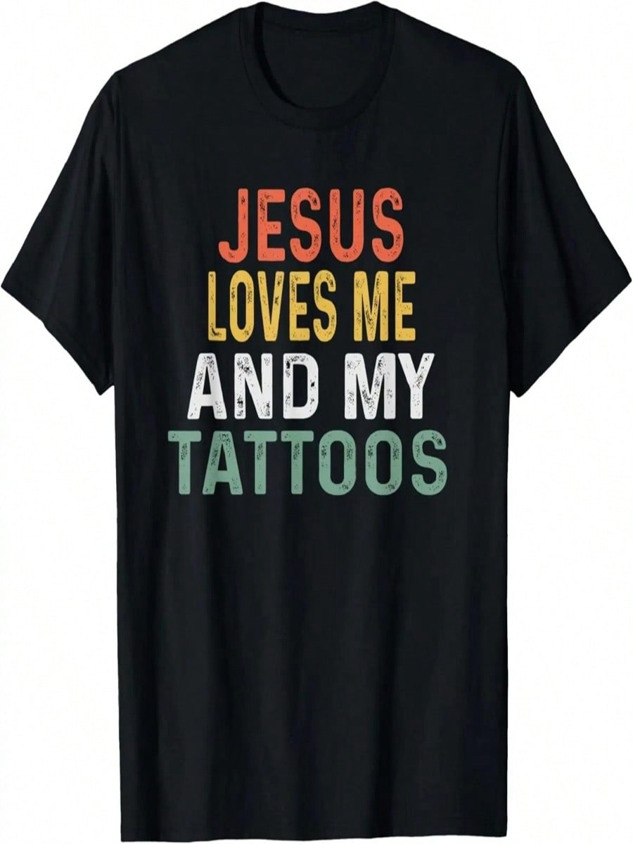 Jesus Loves Me And My Tattoos Retro Tattoo Lover T-Shirt S разноцветный
