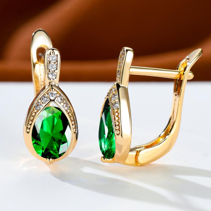 Pinduoduo Champagne Gold & Sapphire Blue Angel Tears Earrings with Zircon for Women - Niche Design