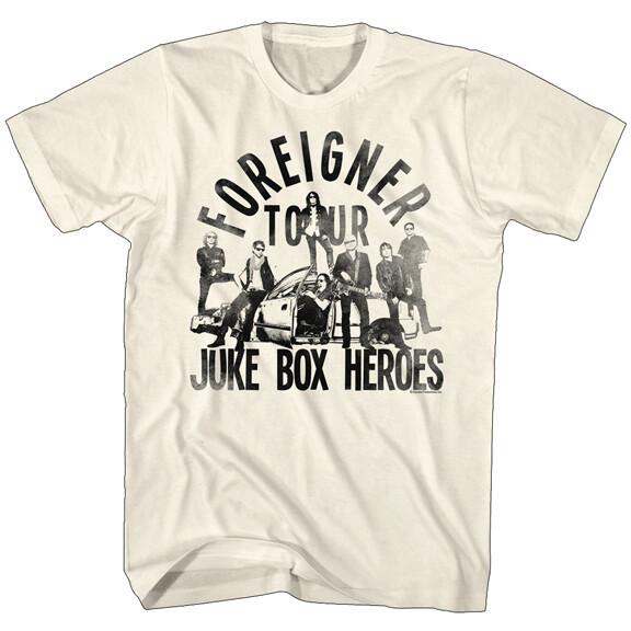 Foreigner Tour Juke Box Heros Band Photo On Car Men T Shirt Rock Music XXL