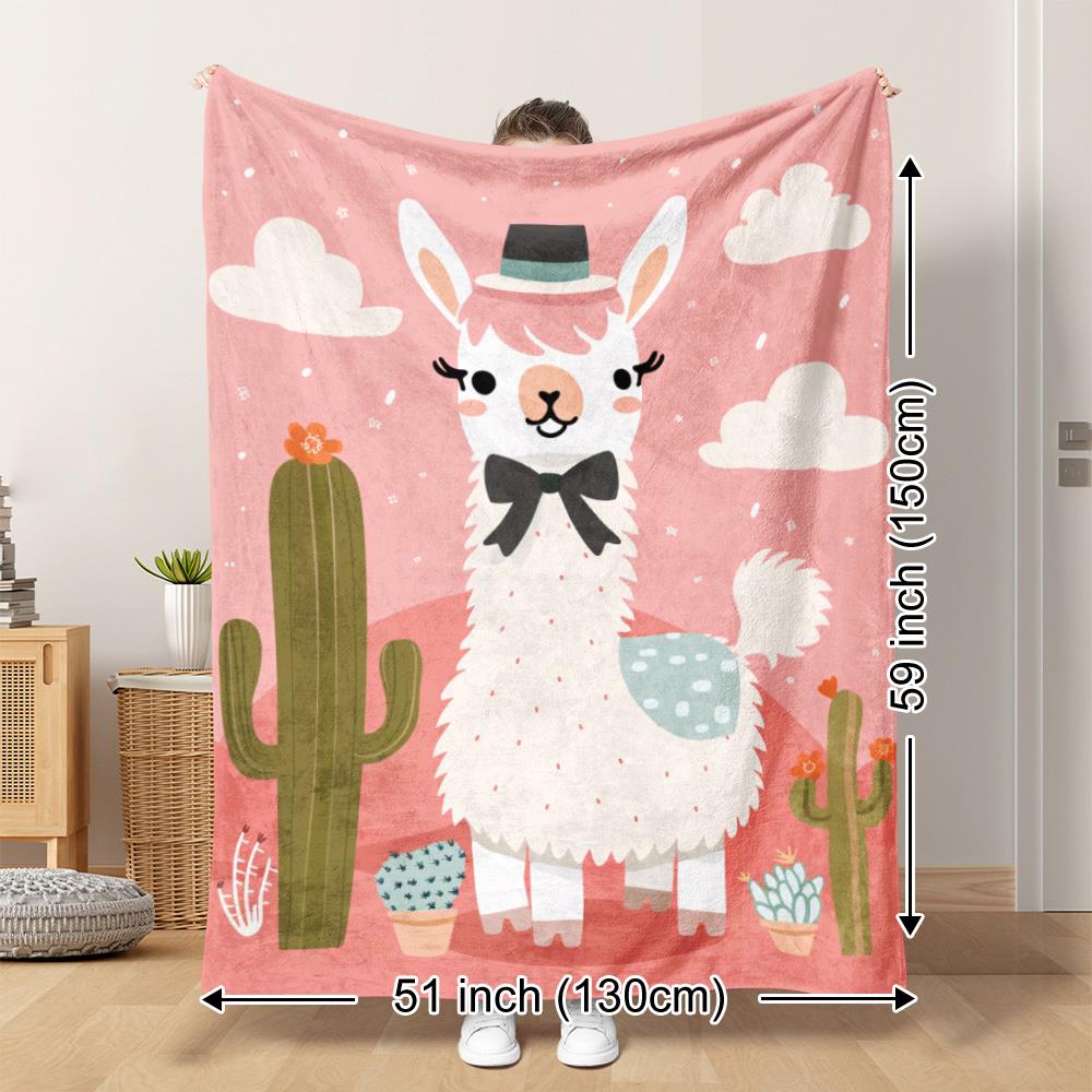 Llama & Cactus Plush Flannel Throw Blanket  Soft Warm All-Season Cozy Bedspread with Quirky Glasses & Pastel Pink Design 130x150cm51x59in
