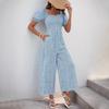 Women's Square Neck Puff Sleeve Wide Leg Printed Jumpsuit