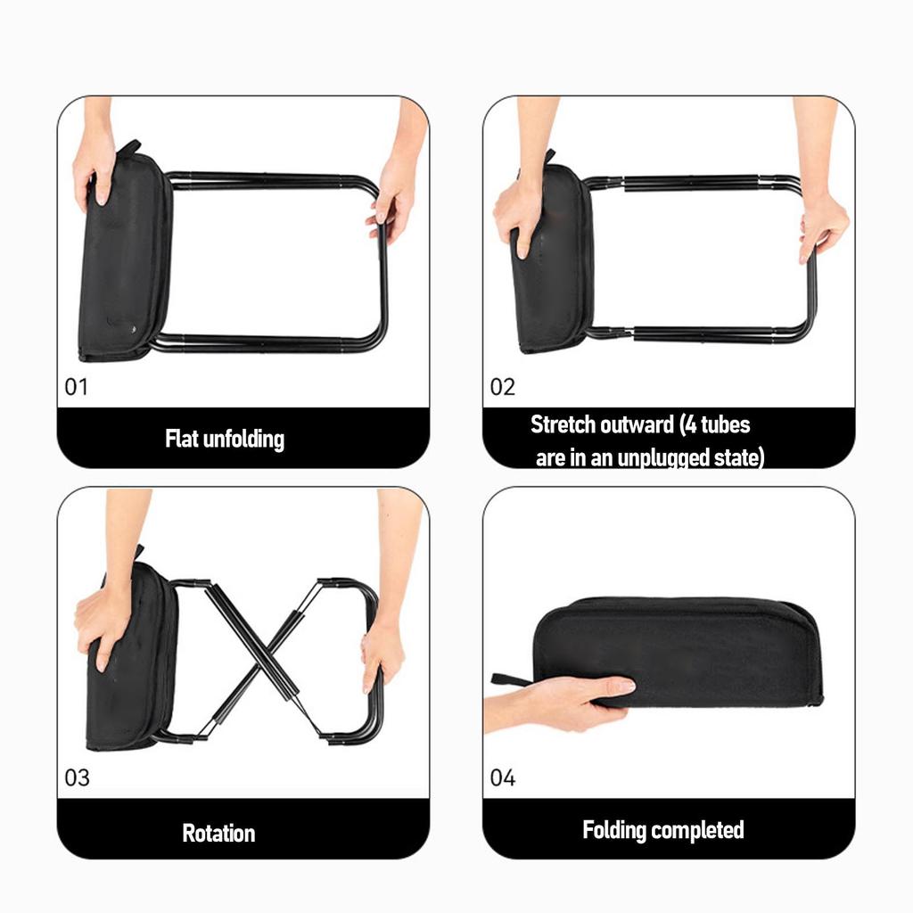 Taboret Kempingowy Lekki Rama ze Stopu Aluminium Składany Taboret Zintegrowany Przechowywanie na Podróże Piesze Wycieczki Wędkarstwo Plaża Czarny