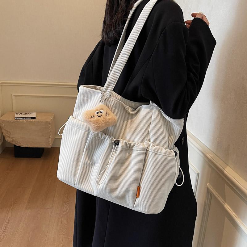 Large Capacity Handbag Student Class Commuter Corduroy Bag Women's Shoulder Tote Bag