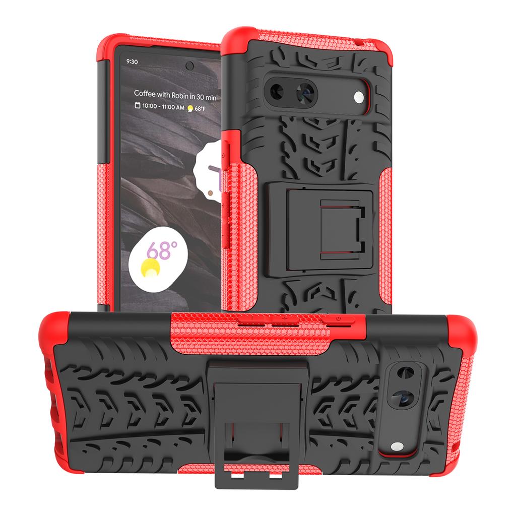 For Google Pixel 7a PC+TPU Kickstand Back Cover Tyre Pattern Shockproof Phone Case
