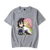 Zabawny T-shirt z nadrukiem kreskówkowym Kanroji Mitsuri Iguro Obanai dla pary, casualowy, luźny, z krótkim rękawem, z okrągłym dekoltem, topy Harajuku, odzież