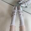 Socks Woman Summer Hollow Lace Bowknot Lolita Solid Color Socks Middle Tube Thin Casual White Sweet Girls Stockings