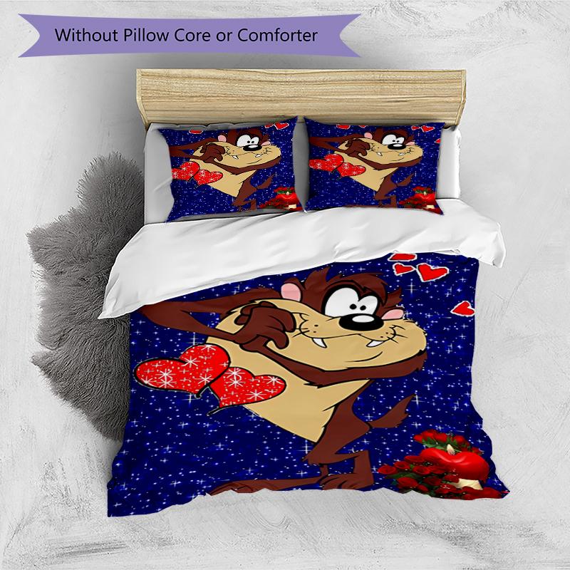 3pcs Taz-Mania pattern bedding set duvet cover set includes duvet cover &pillowcases, perfect all season bedroom decoration & gift