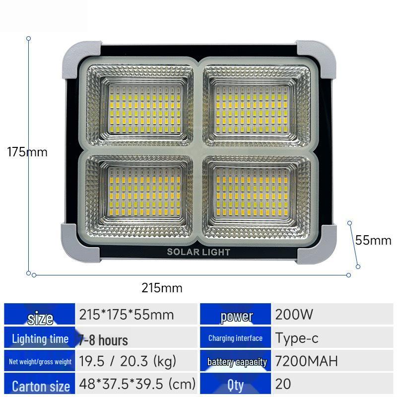 Ultra-Bright Solar Rechargeable Waterproof Portable Floodlight for Outdoor Camping and Night Market Emergencies