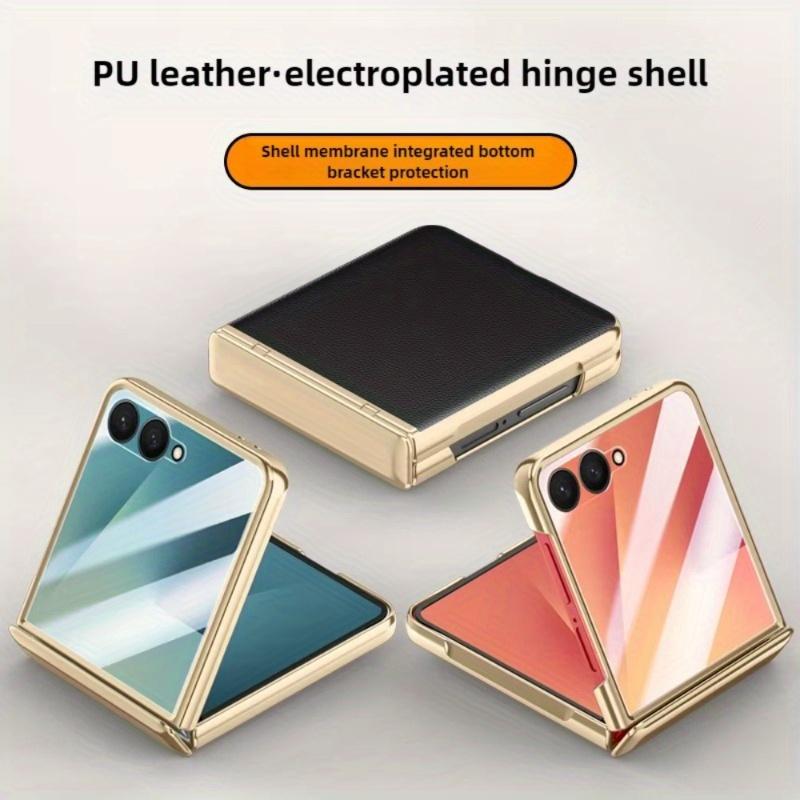 For Samsung Galaxy Z Flip 7 6 Flip7 Flip6 Phone Case with Screen Protector & Hinge Protection PU Leather Plating Frame Cover