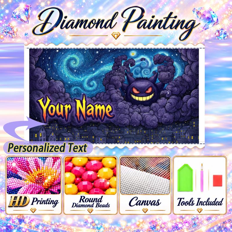 Personalized Gengar Diamond Art Custom Name 5D Diamond Painting Full Drill DIY Craft